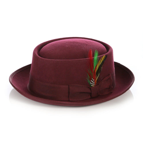 Burgundy Pork Pie Premium Wool Hat by Ferrecci