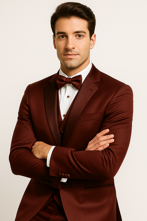 Burgundy Luxe 4-Piece Tuxedo Set by USA Men's Outlet