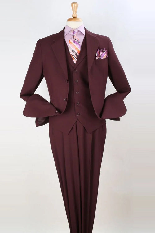 Apollo King Burgundy Leather Three-Button Suit