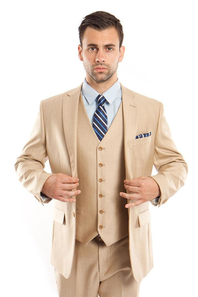 Men's Light Beige Sharkskin Business Suit from Tazio Suits