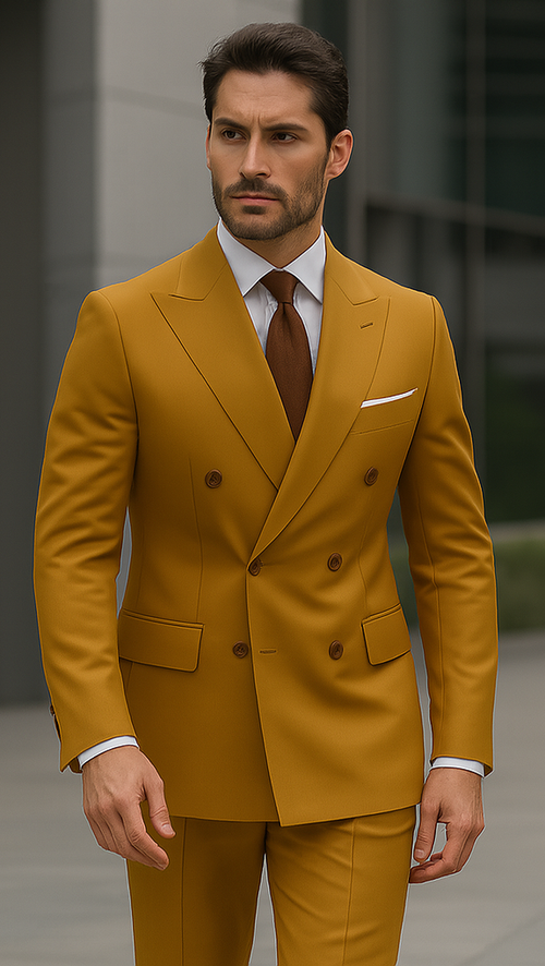 Camel Double Breasted Blazer - Gold Sport Coat by mensusain