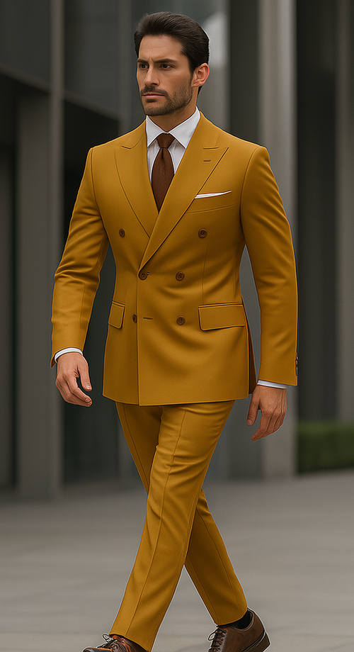 Camel Double Breasted Blazer - Gold Sport Coat by mensusain