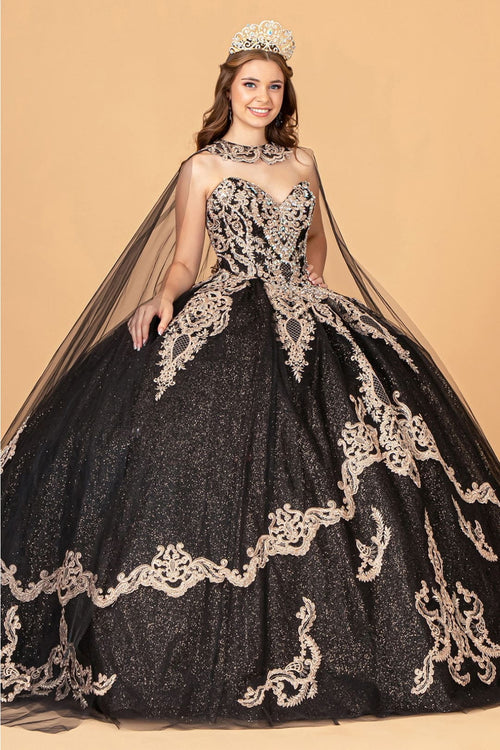 Lilac Quinceanera Dress Cape Strapless Glitter Ball Gown by Elizabeth K GL3078