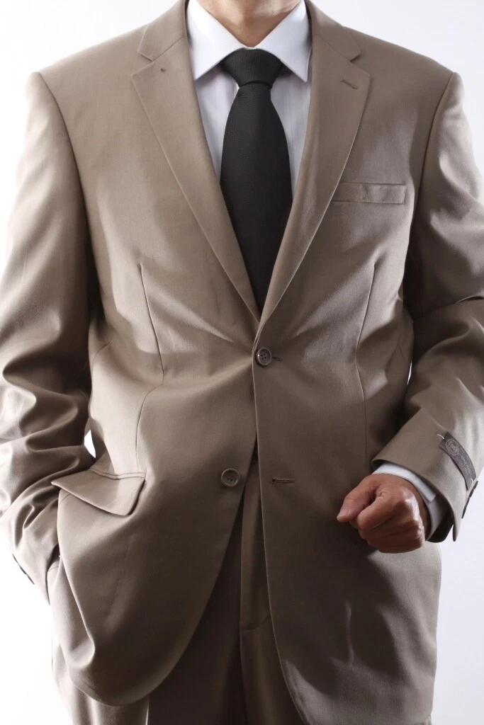 Caravelli Brand Suits - Mens 2 Button Superior 150s Tan Poly/Viscose Wool Feel Suit – SuitUSA