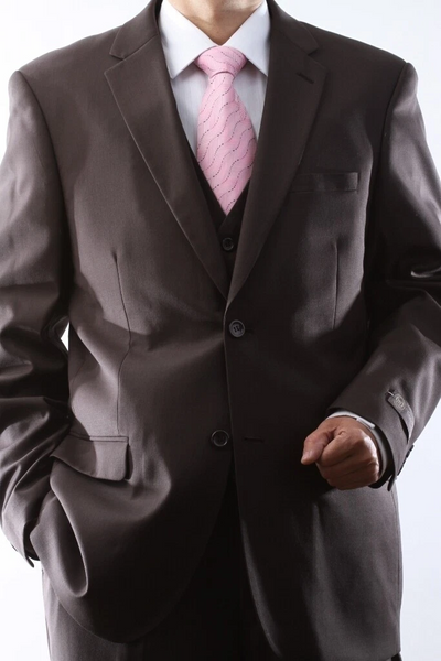 Caravelli Brand Suits - Mens 2 Button Superior 150s P/R Brown 3pc Vested Suit