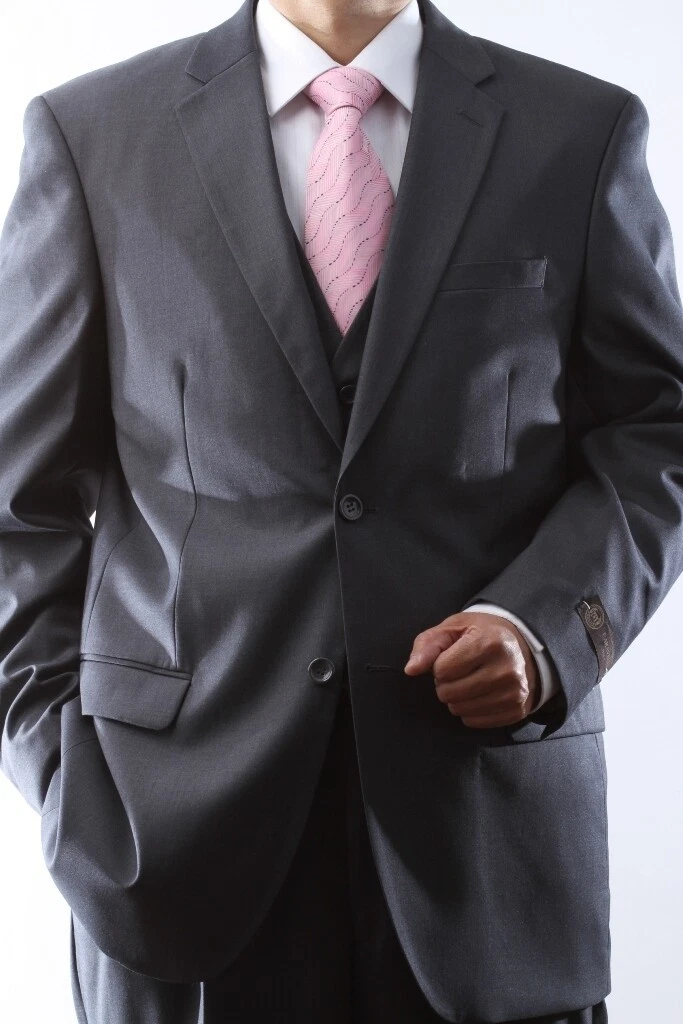 Caravelli Brand Suits - Mens 2 Button Superior 150s P/R Gray 3pc Vested Suit – SuitUSA