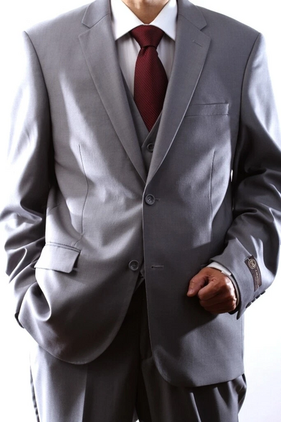 Caravelli Brand Suits - Mens 2 Button Superior 150s P/R Light Gray 3pc Vested Suit