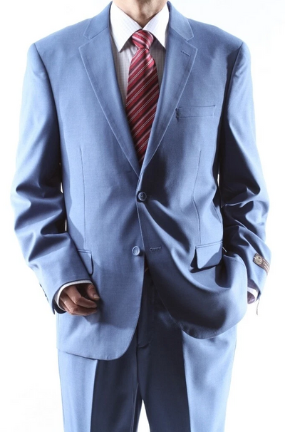 Caravelli Brand Suits - Mens 2 Button Superior 150s P/R Powder Blue 3pc Vested Suit