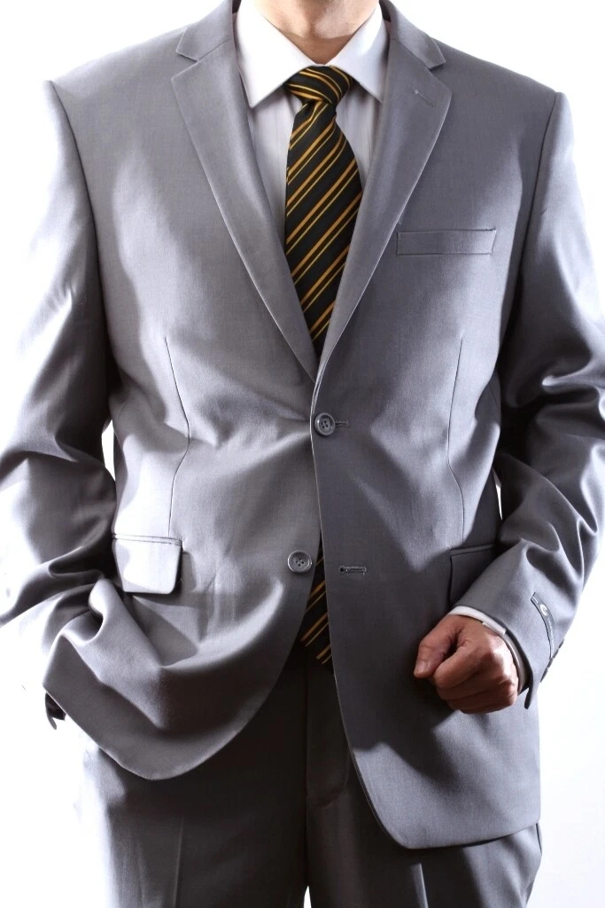 Caravelli Brand Suits - Mens 2 Button Superior 150s P/R Slim Fit Light Gray Suit – SuitUSA