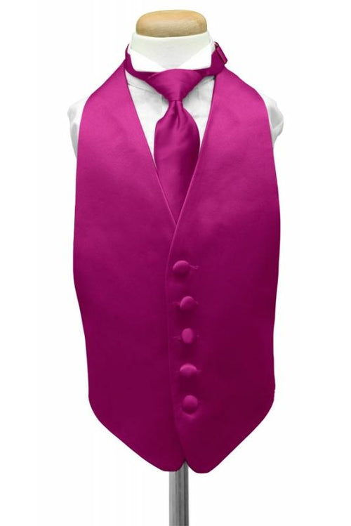 Fuchsia Luxury Satin Kids Tuxedo Vest by Cardi