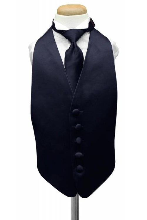 Midnight Blue Luxury Satin Kids Tuxedo Vest Cardi
