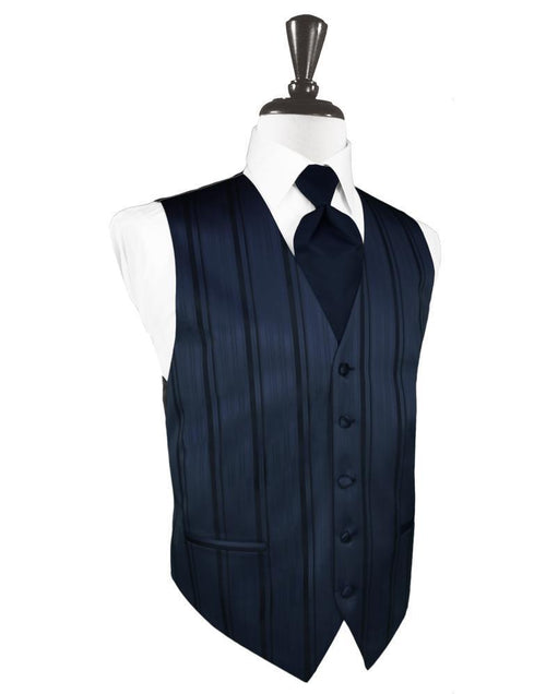Midnight Blue Striped Satin Tuxedo Vest Cardi
