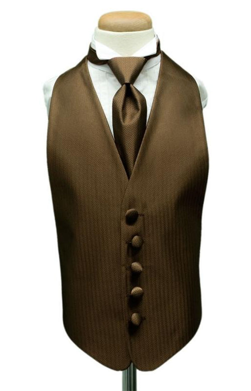 Mocha Herringbone Kids Tuxedo Vest Cardi