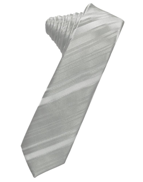 Platinum Striped Satin Skinny Necktie