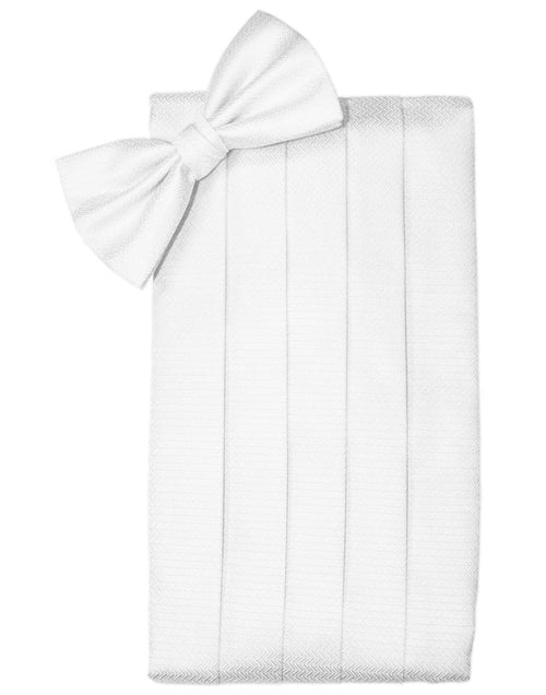 White Herringbone Cummerbund by Cardi