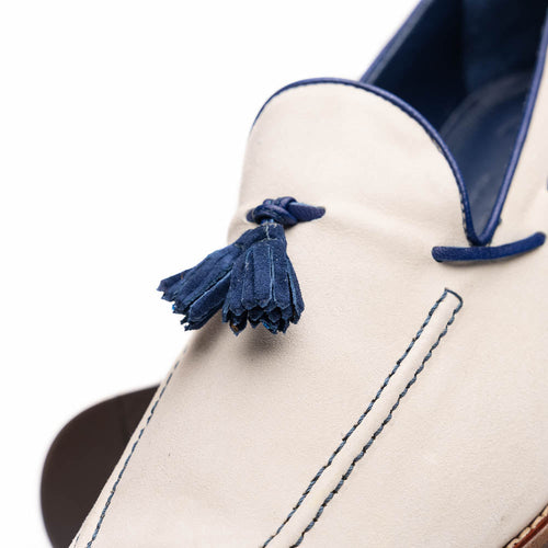 Zelli Carmen Italian Sueded Goatskin Tassel Loafers in Sand