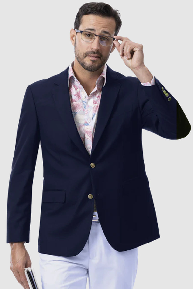 Mens Modern Two Button Club Blazer in Navy Blue – SuitUSA