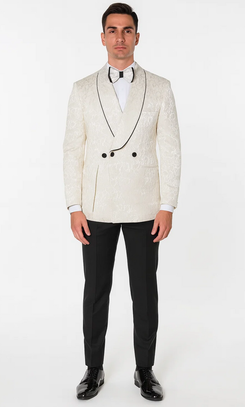 Champagne Double Breasted Paisley Tuxedo β Three Piece Set