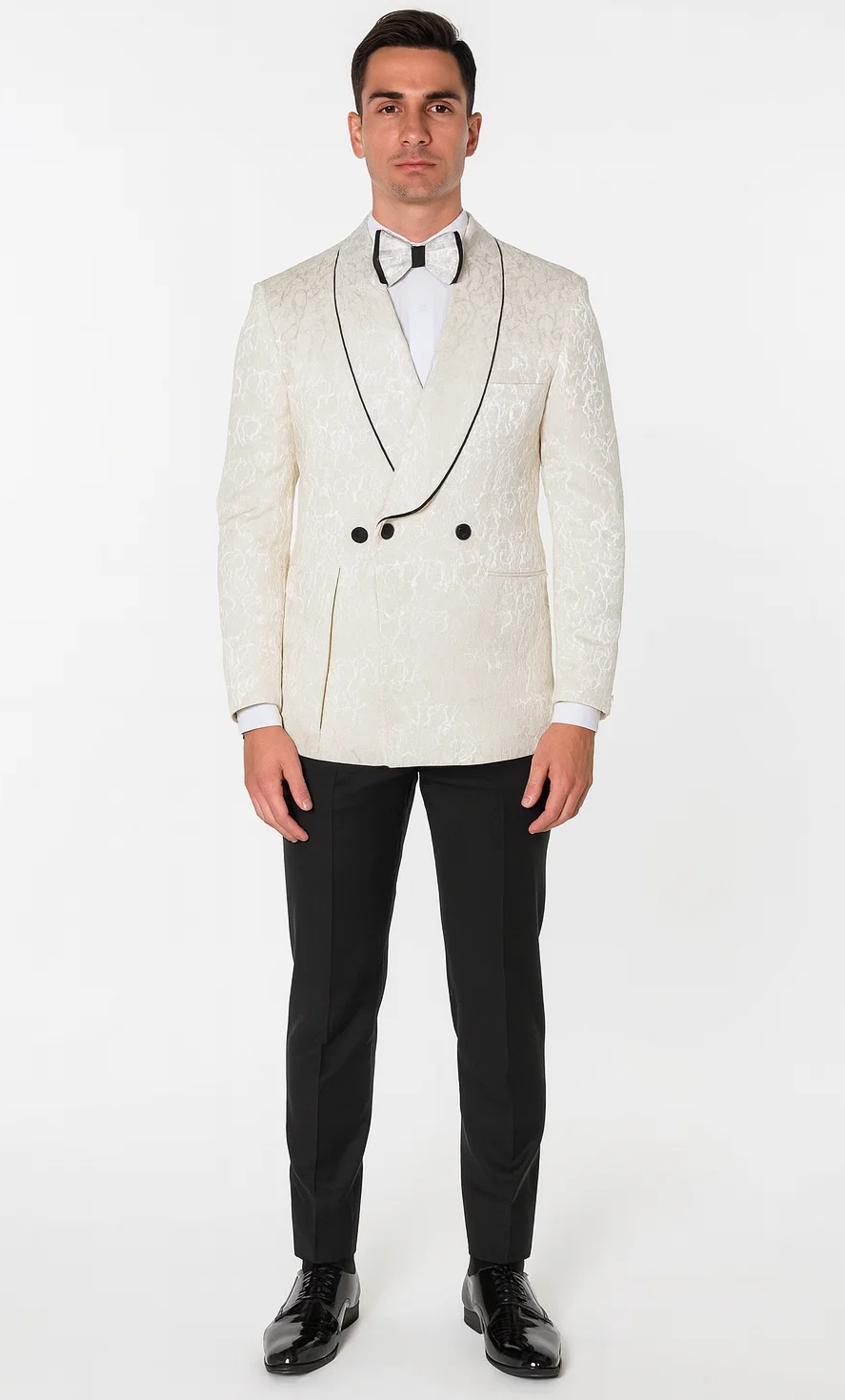 Champagne Double Breasted Paisley Tuxedo – Three Piece Set – SuitUSA