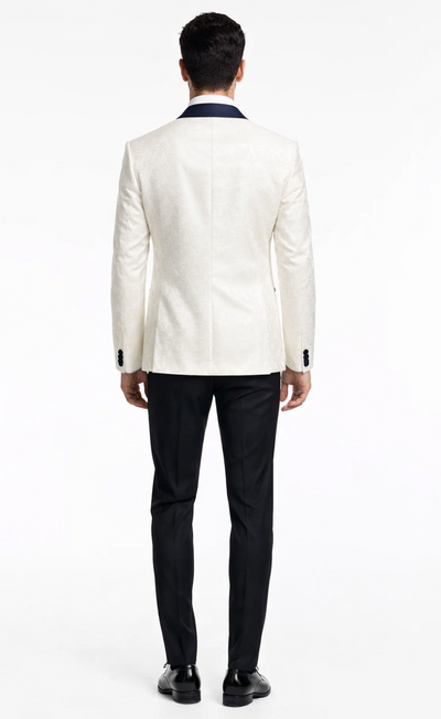 Elegant White Metallic Flake Navy Tuxedo – Men’s 3-Piece Formal Suit