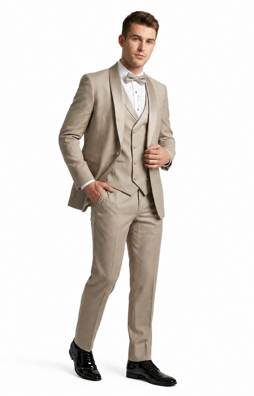 Champagne Modern Shawl Lapel Tuxedo Set β Wedding & Prom