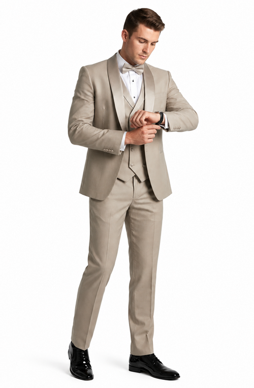 Champagne Modern Shawl Lapel Tuxedo Set β Wedding & Prom