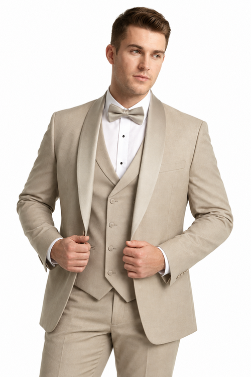 Champagne Modern Shawl Lapel Tuxedo Set β Wedding & Prom