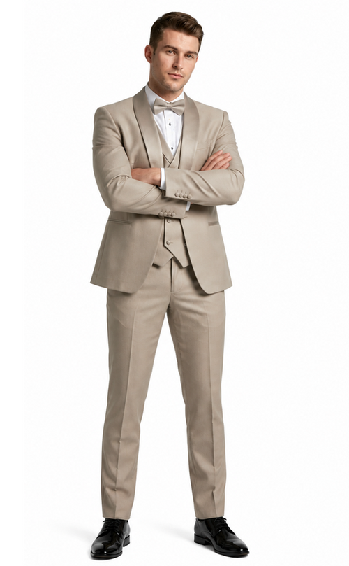 Champagne Modern Shawl Lapel Tuxedo Set β Wedding & Prom