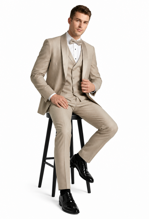 Champagne Modern Shawl Lapel Tuxedo Set β Wedding & Prom