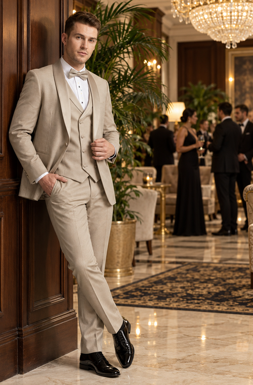 Champagne Modern Shawl Lapel Tuxedo Set β Wedding & Prom
