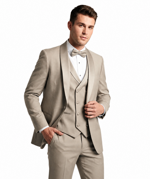 Champagne Modern Shawl Lapel Tuxedo Set β Wedding & Prom