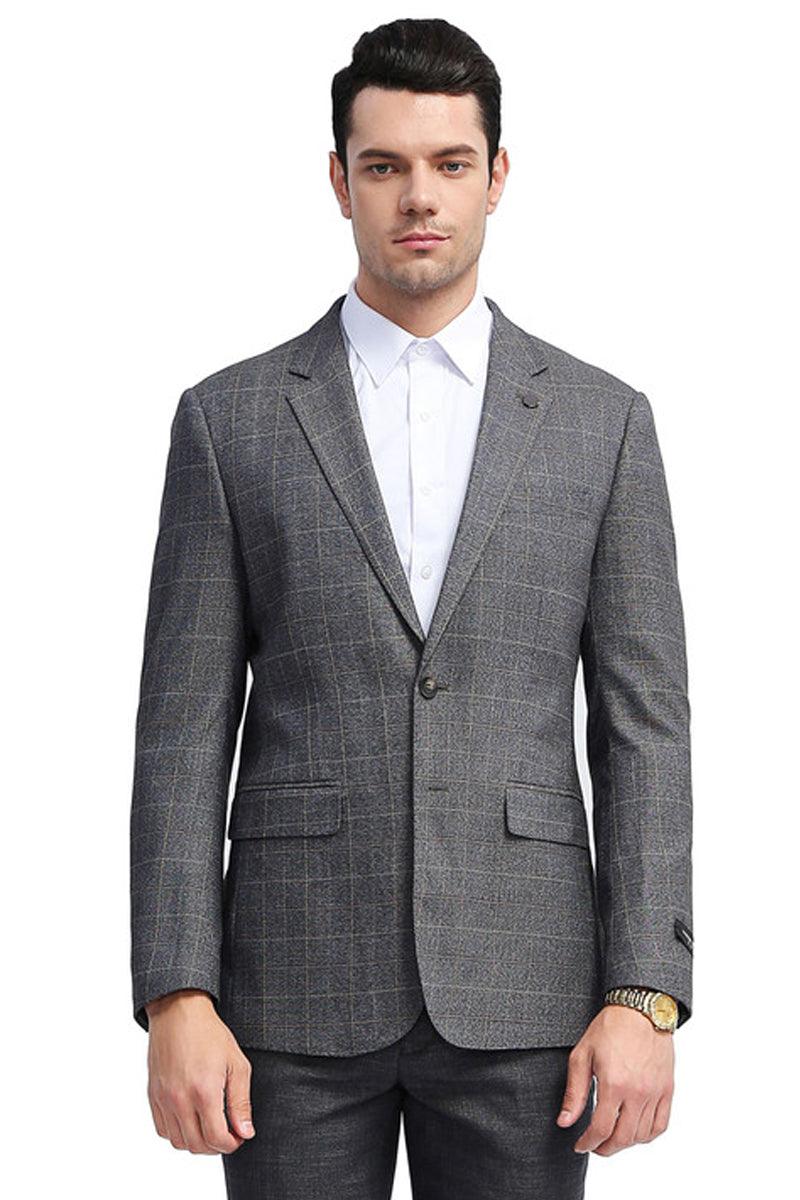 " Charcoal Grey Tazio Men's Slim-Fit Plaid Sport Coat with 2-Button Windowpane " - USA Men's Outlet – SuitUSA