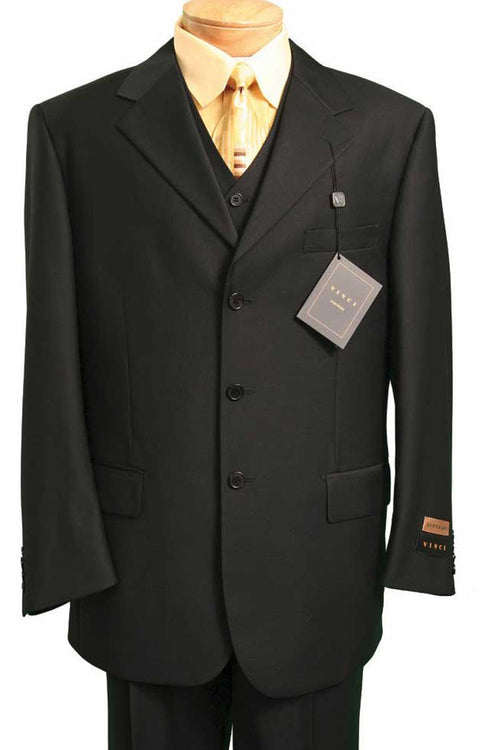 Mens 2 Button Vested Basic Wool Feel Suit in Britishi Khaki by Vinci