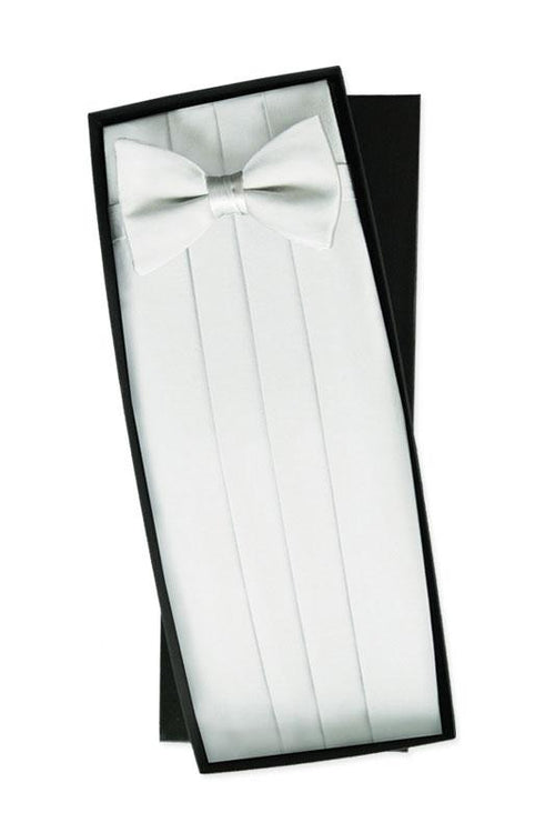 White Silk Cummerbund & Bow Tie Set Classic Collection