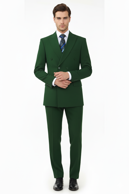 Classic Fit Olive Poplin Suit by Fortino Landi