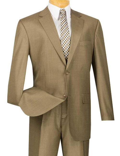 Classic Fit Sharkskin 2 Piece Suit Color Taupe by Vinci