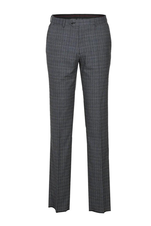 Classic Men's English Laundry Light Grey Windowpane Plaid Slim Fit Double Breasted Suit - Elegant Mensattire