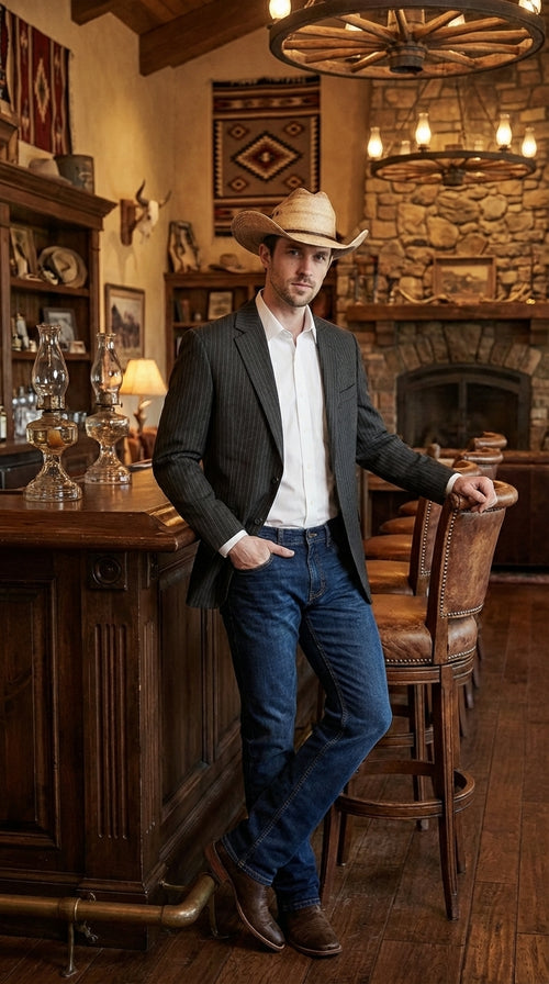 Mens Black Pinstripe Western Blazer β Classic Cowboy Style Jacket for Business, Formal and Smart Casual Wear