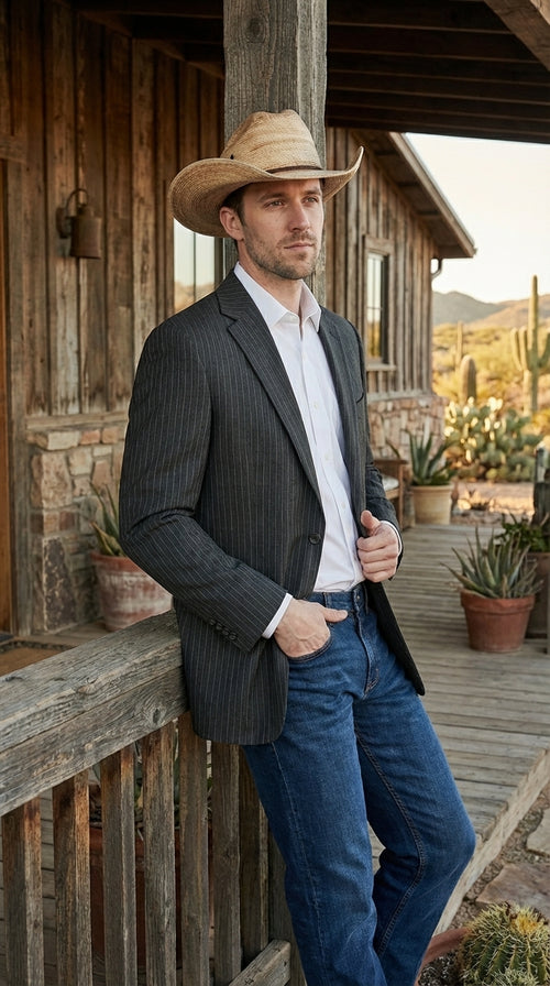 Mens Black Pinstripe Western Blazer β Classic Cowboy Style Jacket for Business, Formal and Smart Casual Wear
