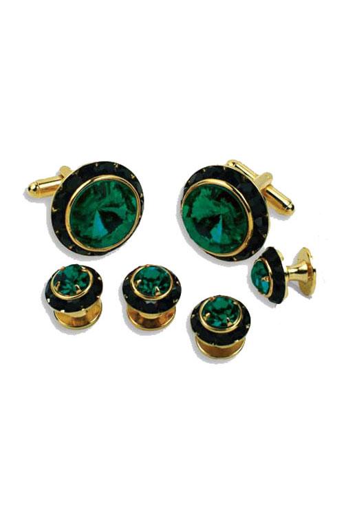 Emerald Crystal Black Rhinestones Border Studs and Cufflinks Set Classix