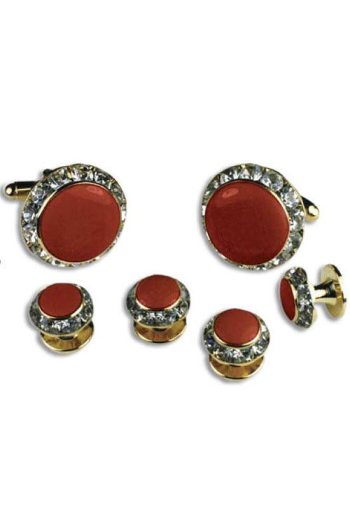 Red Enamel Rhinestones Border Studs and Cufflinks Set by Classix