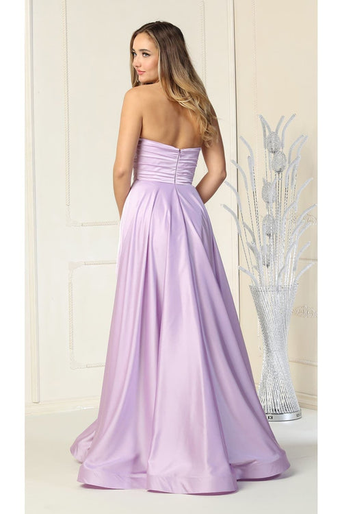 May Queen MQ1846 Strapless A-Line Classy Bridesmaid Satin Dress