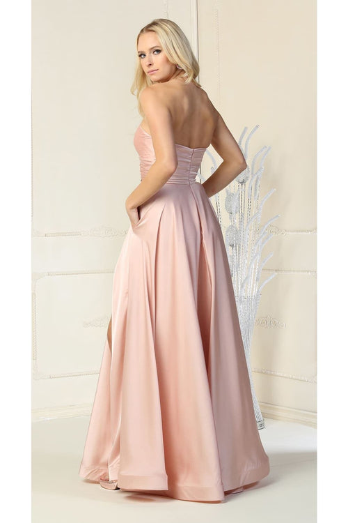 May Queen MQ1846 Strapless A-Line Classy Bridesmaid Satin Dress