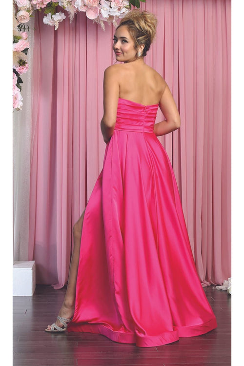 May Queen MQ1846 Strapless A-Line Classy Bridesmaid Satin Dress
