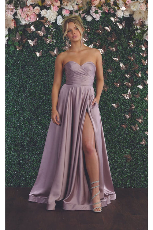 May Queen MQ1846 Strapless A-Line Classy Bridesmaid Satin Dress