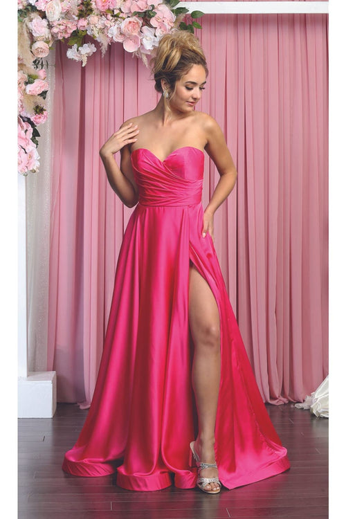 May Queen MQ1846 Strapless A-Line Classy Bridesmaid Satin Dress
