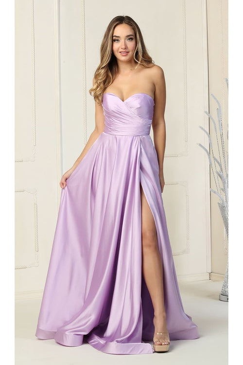 May Queen MQ1846 Strapless A-Line Classy Bridesmaid Satin Dress