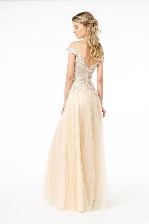 Cold Shoulder Mesh Evening Gown by Elizabeth KGL2953