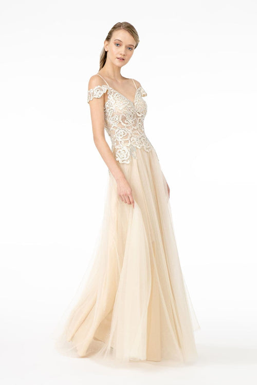 Cold Shoulder Mesh Evening Gown by Elizabeth KGL2953