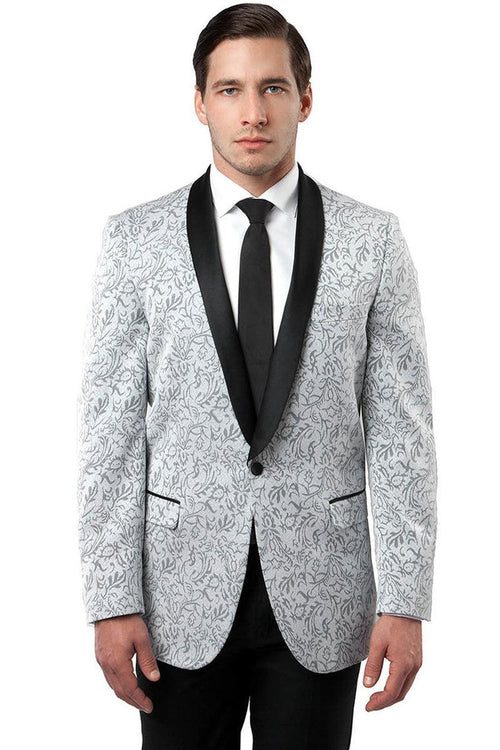 Collection
Men's Tazio Silver Grey One-Button Shawl Scarf Tuxedo Jacket - USA Men's Outlet